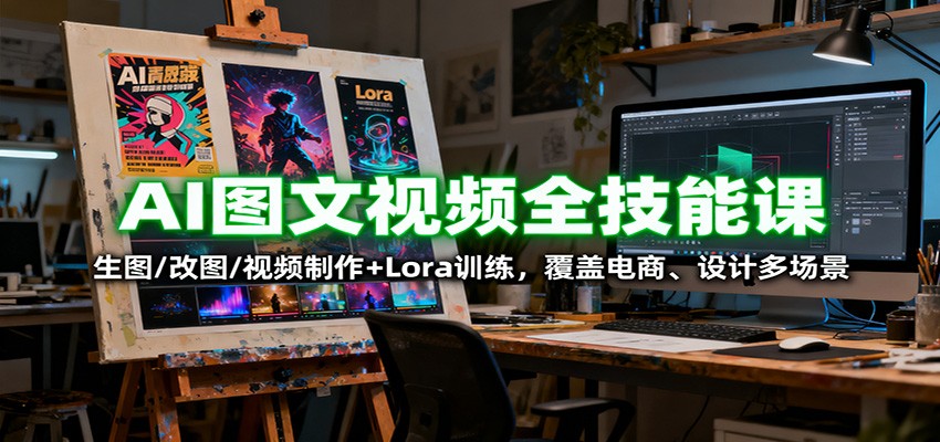 AI图文视频全技能课：生图/改图/视频制作+Lora训练，覆盖电商 、设计多场景502首码项目网-最新首码项目发布平台-零投资首码项目-工作流-首码项目赚钱-首码项目-首码项目-推广资源源码-学科资源-全网最全最新项目502首码项目网