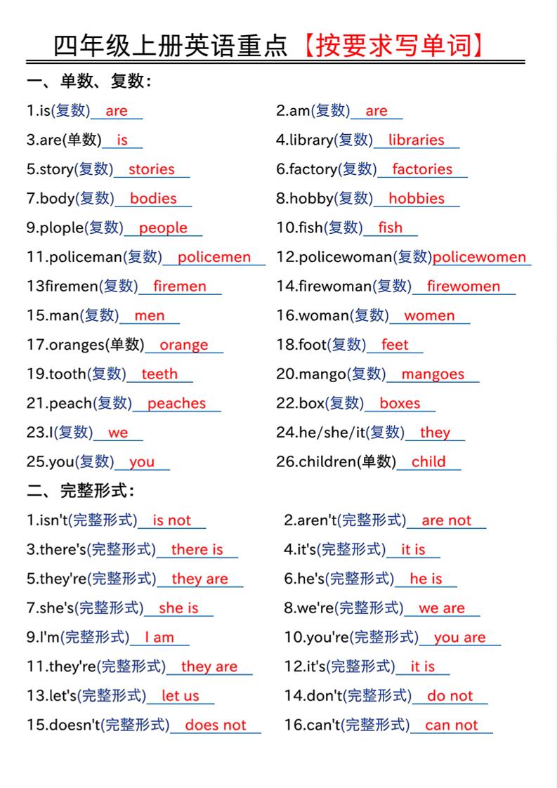 四年级上人教PEP版英语重点按要求写单词（答案）502首码项目网-最新首码项目发布平台-零投资首码项目-工作流-首码项目赚钱-首码项目-首码项目-推广资源源码-学科资源-全网最全最新项目502首码项目网