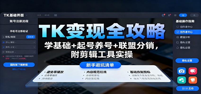 TK变现全攻略：学基础+起号养号+联盟分销，附剪辑工具实操502首码项目网-最新首码项目发布平台-零投资首码项目-工作流-首码项目赚钱-首码项目-首码项目-推广资源源码-学科资源-全网最全最新项目502首码项目网