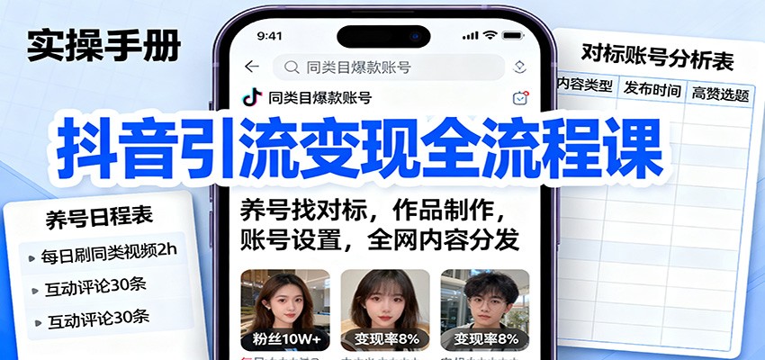 抖音引流变现全流程课：养号找对标，作品制作，账号设置，全网内容分发502首码项目网-最新首码项目发布平台-零投资首码项目-工作流-首码项目赚钱-首码项目-首码项目-推广资源源码-学科资源-全网最全最新项目502首码项目网