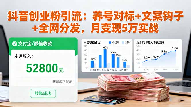 抖音创业粉引流：养号对标+文案钩子+全网分发，月变现5万实战502首码项目网-最新首码项目发布平台-零投资首码项目-工作流-首码项目赚钱-首码项目-首码项目-推广资源源码-学科资源-全网最全最新项目502首码项目网