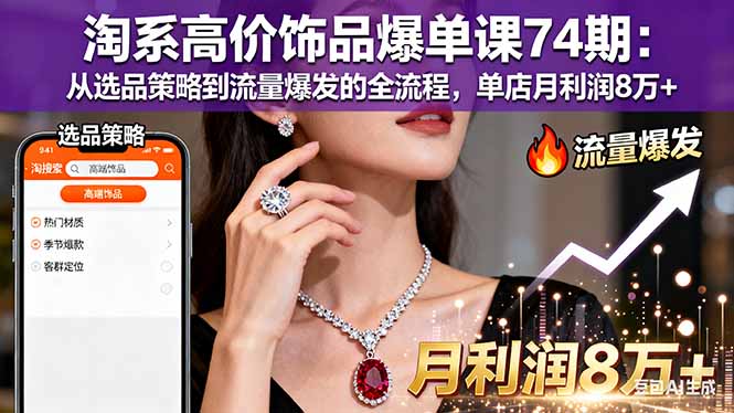 淘系高价饰品爆单课74期：从选品策略到流量爆发的全流程，单店月利润8万+502首码项目网-最新首码项目发布平台-零投资首码项目-工作流-首码项目赚钱-首码项目-首码项目-推广资源源码-学科资源-全网最全最新项目502首码项目网