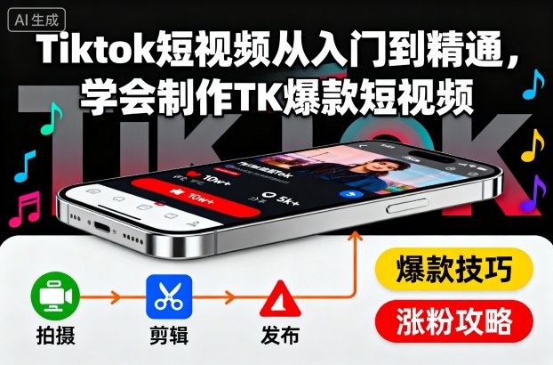 Tiktok短视频从入门到精通，学会制作TK爆款短视频502首码项目网-最新首码项目发布平台-零投资首码项目-工作流-首码项目赚钱-首码项目-首码项目-推广资源源码-学科资源-全网最全最新项目502首码项目网
