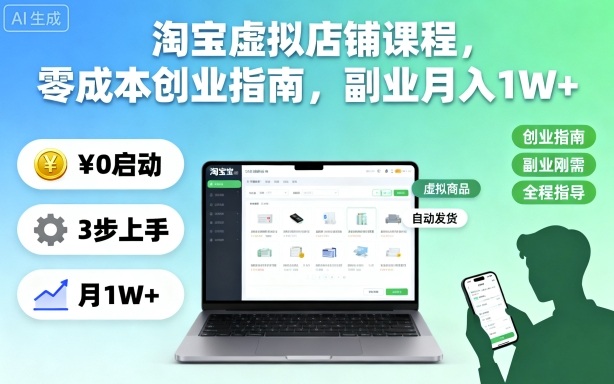 淘宝虚拟店铺课程，零成本创业指南，副业月入1W+502首码项目网-最新首码项目发布平台-零投资首码项目-工作流-首码项目赚钱-首码项目-首码项目-推广资源源码-学科资源-全网最全最新项目502首码项目网