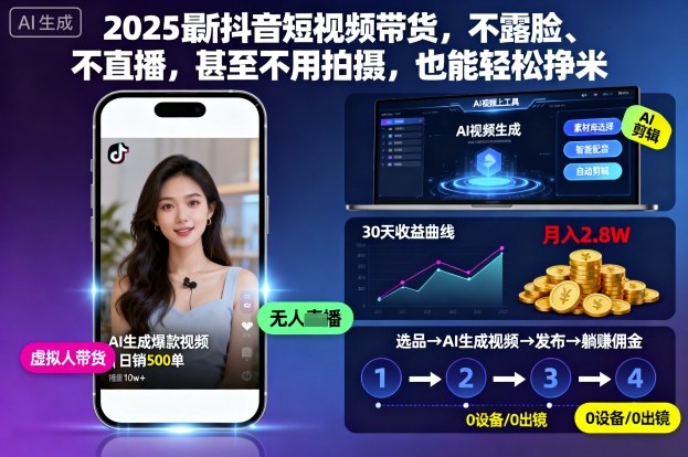 2025最新抖音短视频带货，不露脸、不直播，甚至不用拍摄，也能轻松挣米502首码项目网-最新首码项目发布平台-零投资首码项目-工作流-首码项目赚钱-首码项目-首码项目-推广资源源码-学科资源-全网最全最新项目502首码项目网