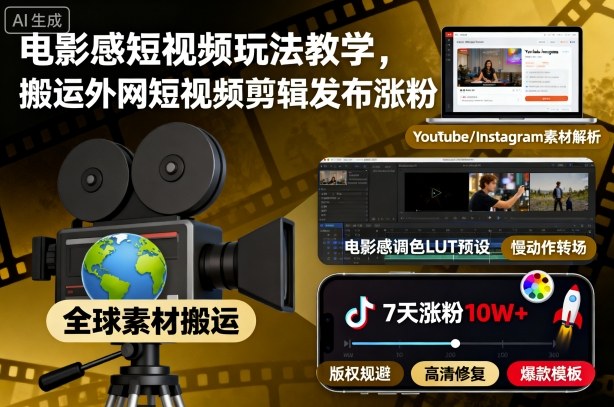 电影感短视频玩法教学，搬运外网短视频剪辑发布涨粉502首码项目网-最新首码项目发布平台-零投资首码项目-工作流-首码项目赚钱-首码项目-首码项目-推广资源源码-学科资源-全网最全最新项目502首码项目网