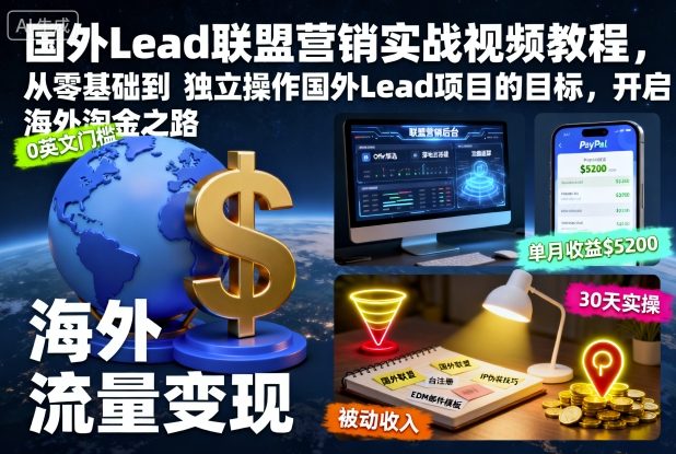 国外Lead联盟营销实战视频教程，从零基础到独立操作国外Lead项目的目标，开启海外淘金之路502首码项目网-最新首码项目发布平台-零投资首码项目-工作流-首码项目赚钱-首码项目-首码项目-推广资源源码-学科资源-全网最全最新项目502首码项目网