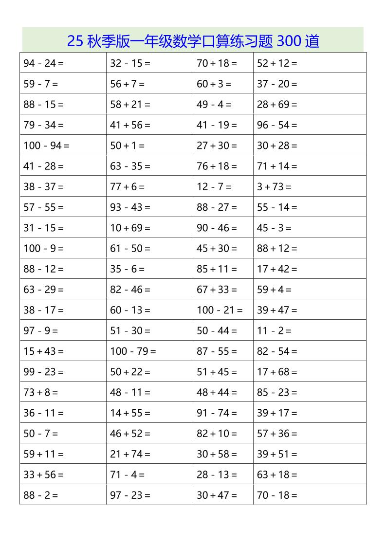【2025秋新版】一年级数学口算练习题300道-一上数学502首码项目网-最新首码项目发布平台-零投资首码项目-工作流-首码项目赚钱-首码项目-首码项目-推广资源源码-学科资源-全网最全最新项目502首码项目网