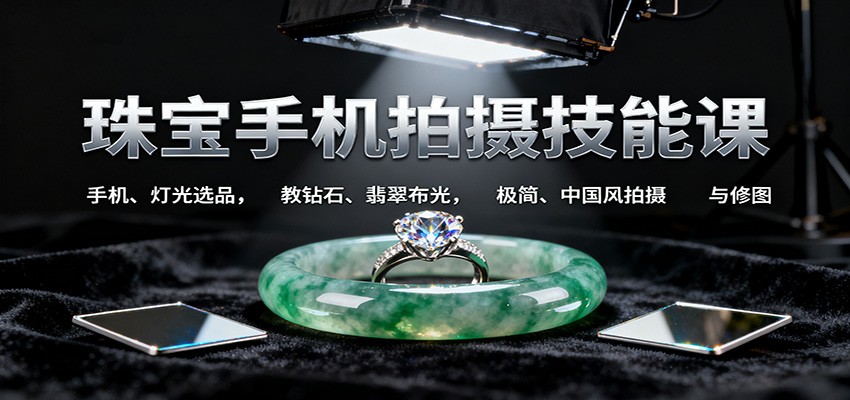 珠宝手机拍摄技能课:手机、 灯光选品，教钻石、翡翠布光，极简、中国风拍摄与修图502首码项目网-最新首码项目发布平台-零投资首码项目-工作流-首码项目赚钱-首码项目-首码项目-推广资源源码-学科资源-全网最全最新项目502首码项目网