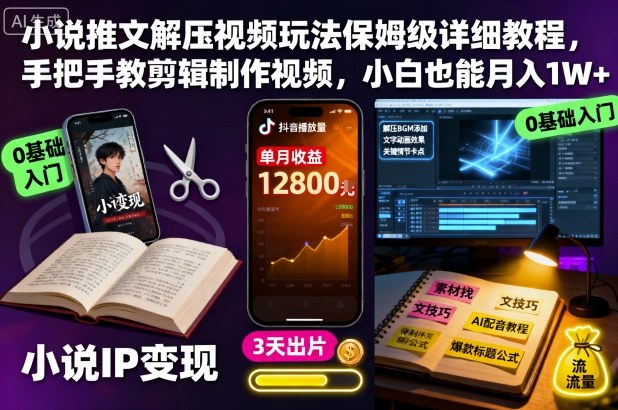 小说推文解压视频玩法保姆级详细教程，手把手教剪辑制作视频，小白也能月入1W+502首码项目网-最新首码项目发布平台-零投资首码项目-工作流-首码项目赚钱-首码项目-首码项目-推广资源源码-学科资源-全网最全最新项目502首码项目网