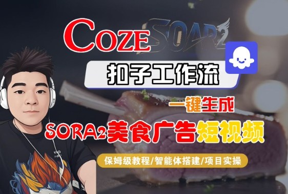 Coze扣子智能体工作流一键生成“SORA2美食广告“短视频，全流程保姆级教学502首码项目网-最新首码项目发布平台-零投资首码项目-工作流-首码项目赚钱-首码项目-首码项目-推广资源源码-学科资源-全网最全最新项目502首码项目网