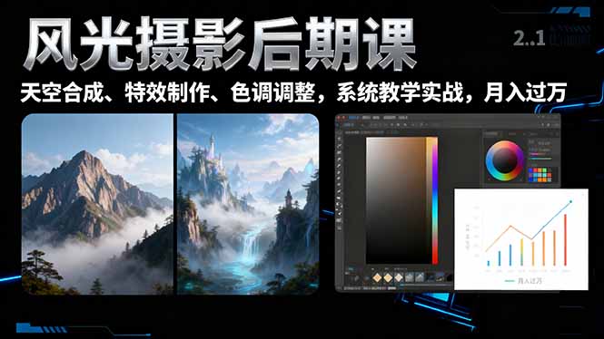 风光摄影后期课，一键换天空合成、特效制作、色调调整，月入过万502首码项目网-最新首码项目发布平台-零投资首码项目-工作流-首码项目赚钱-首码项目-首码项目-推广资源源码-学科资源-全网最全最新项目502首码项目网