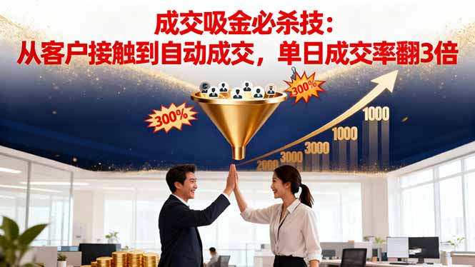 吸金成交营销必杀技：从客户接触到自动成交，单日成交率翻3倍502首码项目网-最新首码项目发布平台-零投资首码项目-工作流-首码项目赚钱-首码项目-首码项目-推广资源源码-学科资源-全网最全最新项目502首码项目网