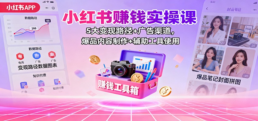 小红书赚钱实操课：5大变现路径+广告渠道，爆品内容制作+辅助工具使用502首码项目网-最新首码项目发布平台-零投资首码项目-工作流-首码项目赚钱-首码项目-首码项目-推广资源源码-学科资源-全网最全最新项目502首码项目网