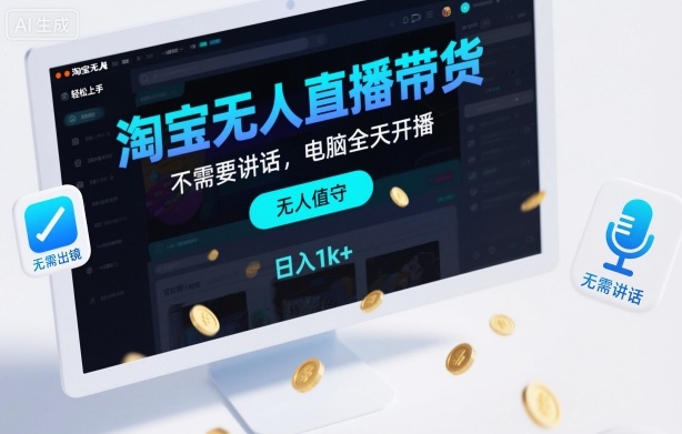 淘宝无人直播带货，不需要出镜，不需要讲话，电脑全天开播，轻松上手，日入1k+【揭秘】502首码项目网-最新首码项目发布平台-零投资首码项目-工作流-首码项目赚钱-首码项目-首码项目-推广资源源码-学科资源-全网最全最新项目502首码项目网