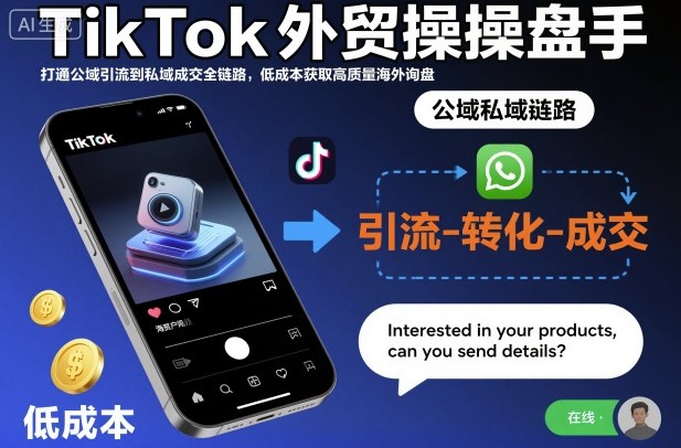 TikTok外贸操盘手，打通公域引流到私域成交全链路，低成本获取高质量海外询盘502首码项目网-最新首码项目发布平台-零投资首码项目-工作流-首码项目赚钱-首码项目-首码项目-推广资源源码-学科资源-全网最全最新项目502首码项目网