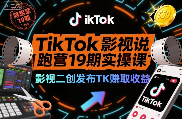 TikTok影视解说陪跑营19期实操课，影视二创发布TK賺取收益，万播收益50美金502首码项目网-最新首码项目发布平台-零投资首码项目-工作流-首码项目赚钱-首码项目-首码项目-推广资源源码-学科资源-全网最全最新项目502首码项目网