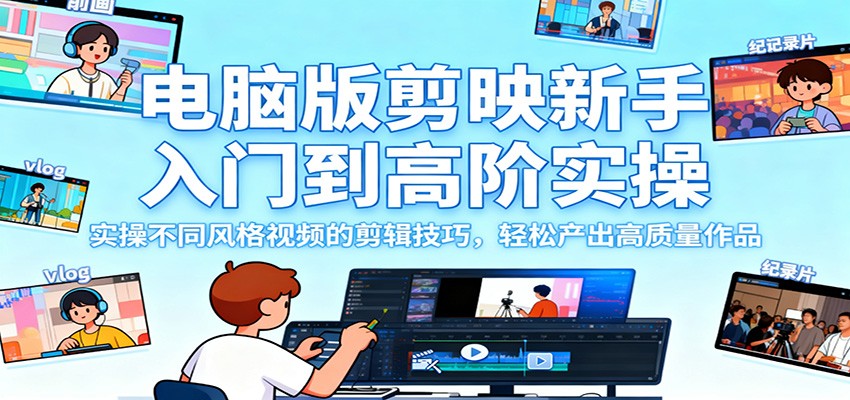 电脑版剪映新手入门到高阶实操，实操不同风格视频的剪辑技巧，轻松产出高质量作品502首码项目网-最新首码项目发布平台-零投资首码项目-工作流-首码项目赚钱-首码项目-首码项目-推广资源源码-学科资源-全网最全最新项目502首码项目网