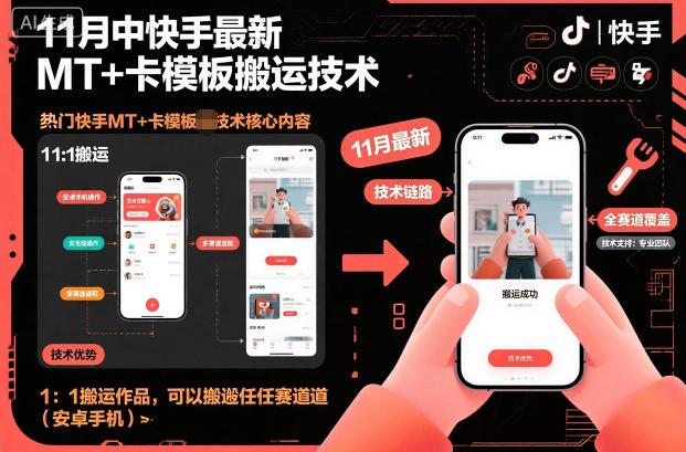 11月中快手最新MT+卡模板搬运技术，1：1搬运作品，可以搬运任何赛道(安卓手机)502首码项目网-最新首码项目发布平台-零投资首码项目-工作流-首码项目赚钱-首码项目-首码项目-推广资源源码-学科资源-全网最全最新项目502首码项目网