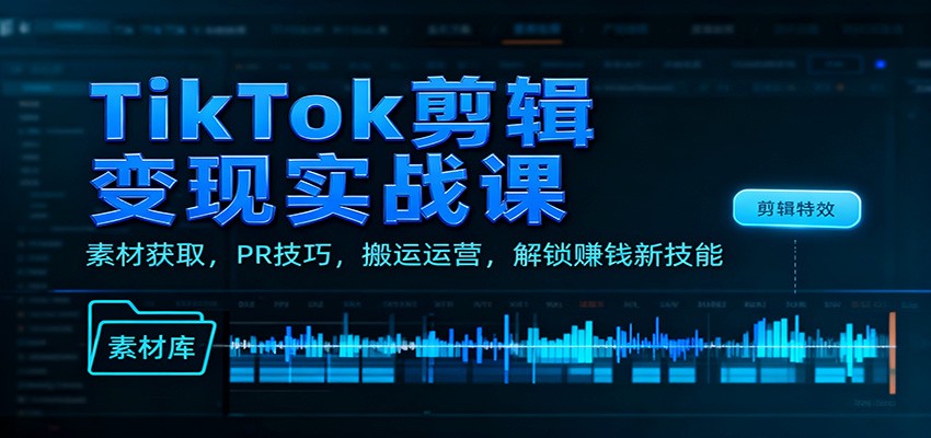 TikTok剪辑变现实战课：素材获取，PR技巧，搬运运营，解锁赚钱新技能502首码项目网-最新首码项目发布平台-零投资首码项目-工作流-首码项目赚钱-首码项目-首码项目-推广资源源码-学科资源-全网最全最新项目502首码项目网