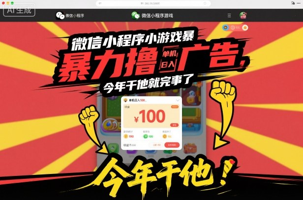 微信小程序小游戏暴力撸广告，单机日入100，今年干他就完事了502首码项目网-最新首码项目发布平台-零投资首码项目-工作流-首码项目赚钱-首码项目-首码项目-推广资源源码-学科资源-全网最全最新项目502首码项目网
