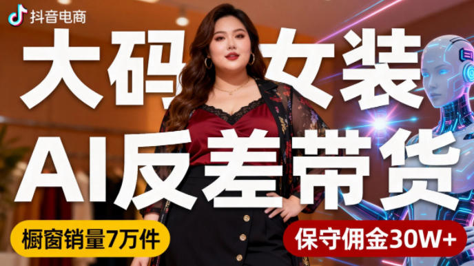 抖音小众赛道，大码女装AI反差带货，不用直播，每天6条作品，橱窗卖7万件，保守佣金30W+502首码项目网-最新首码项目发布平台-零投资首码项目-工作流-首码项目赚钱-首码项目-首码项目-推广资源源码-学科资源-全网最全最新项目502首码项目网