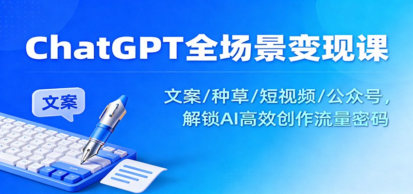 ChatGPT全场景变现课：文案/种草/短视频/公众号，解锁AI高效创作流量密码502首码项目网-最新首码项目发布平台-零投资首码项目-工作流-首码项目赚钱-首码项目-首码项目-推广资源源码-学科资源-全网最全最新项目502首码项目网
