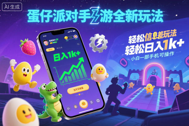 蛋仔派对手游全新玩法，轻松日入1k+，风口信息差玩法，当天见收益，小白一部手机可操作502首码项目网-最新首码项目发布平台-零投资首码项目-工作流-首码项目赚钱-首码项目-首码项目-推广资源源码-学科资源-全网最全最新项目502首码项目网