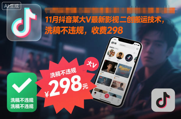 11月抖音某大V最新影视二创搬运技术，洗稿不违规，收费298502首码项目网-最新首码项目发布平台-零投资首码项目-工作流-首码项目赚钱-首码项目-首码项目-推广资源源码-学科资源-全网最全最新项目502首码项目网
