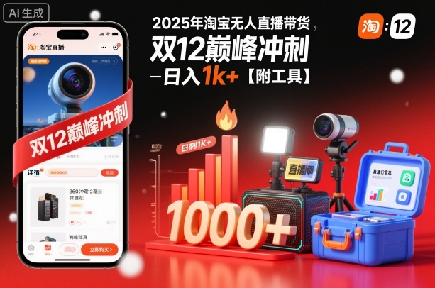 2025年淘宝无人直播带货，冲刺双12，日入1k+【附工具】【揭秘】502首码项目网-最新首码项目发布平台-零投资首码项目-工作流-首码项目赚钱-首码项目-首码项目-推广资源源码-学科资源-全网最全最新项目502首码项目网