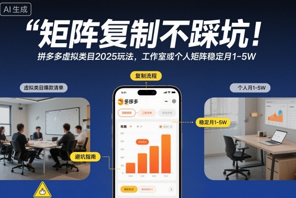 矩阵复制不踩坑!拼多多虚拟类目2025玩法,工作室或者个人矩阵稳定月1-5W【揭秘】502首码项目网-最新首码项目发布平台-零投资首码项目-工作流-首码项目赚钱-首码项目-首码项目-推广资源源码-学科资源-全网最全最新项目502首码项目网