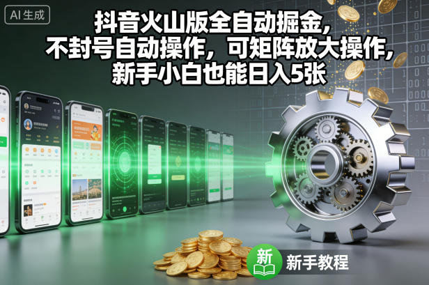 抖音火山版全自动掘金，不封号自动操作，可矩阵放大操作，新手小白也能日入5张【揭秘】502首码项目网-最新首码项目发布平台-零投资首码项目-工作流-首码项目赚钱-首码项目-首码项目-推广资源源码-学科资源-全网最全最新项目502首码项目网