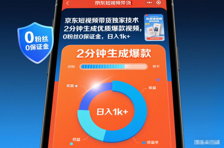 京东短视频带货独家技术，2分钟生成一条优质爆款视频，0粉丝0保证金，日入1k+【揭秘】502首码项目网-最新首码项目发布平台-零投资首码项目-工作流-首码项目赚钱-首码项目-首码项目-推广资源源码-学科资源-全网最全最新项目502首码项目网