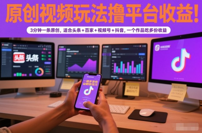 原创视频玩法撸平台收益，3分钟一条原创，适合头条+百家+视频号+抖音，一个作品吃多份收益502首码项目网-最新首码项目发布平台-零投资首码项目-工作流-首码项目赚钱-首码项目-首码项目-推广资源源码-学科资源-全网最全最新项目502首码项目网