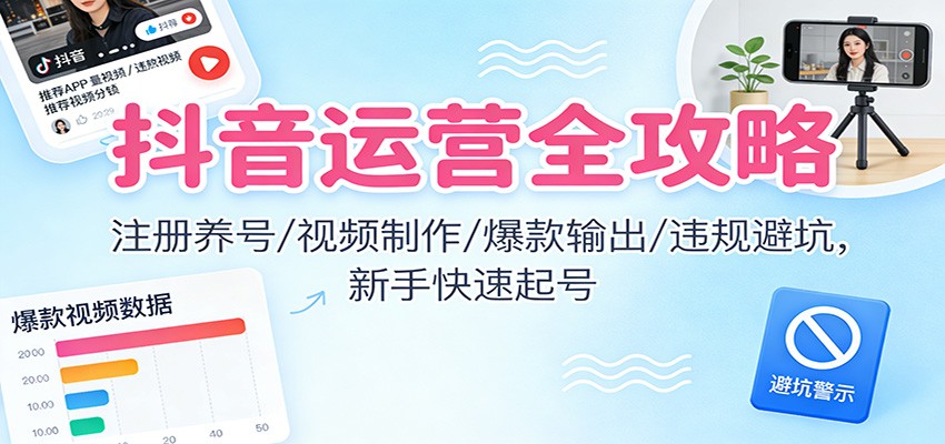 抖音运营全攻略：注册养号/视频制作/爆款输出/违规避坑，新手快速起号502首码项目网-最新首码项目发布平台-零投资首码项目-工作流-首码项目赚钱-首码项目-首码项目-推广资源源码-学科资源-全网最全最新项目502首码项目网