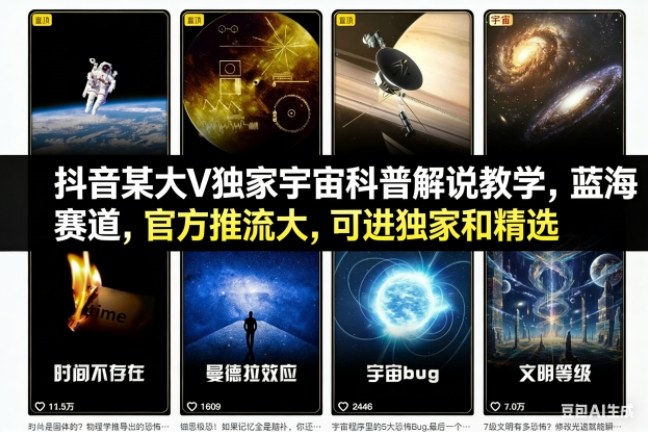 抖音某大V独家宇宙科普解说教学，蓝海赛道，官方推流大，可进独家和精选502首码项目网-最新首码项目发布平台-零投资首码项目-工作流-首码项目赚钱-首码项目-首码项目-推广资源源码-学科资源-全网最全最新项目502首码项目网