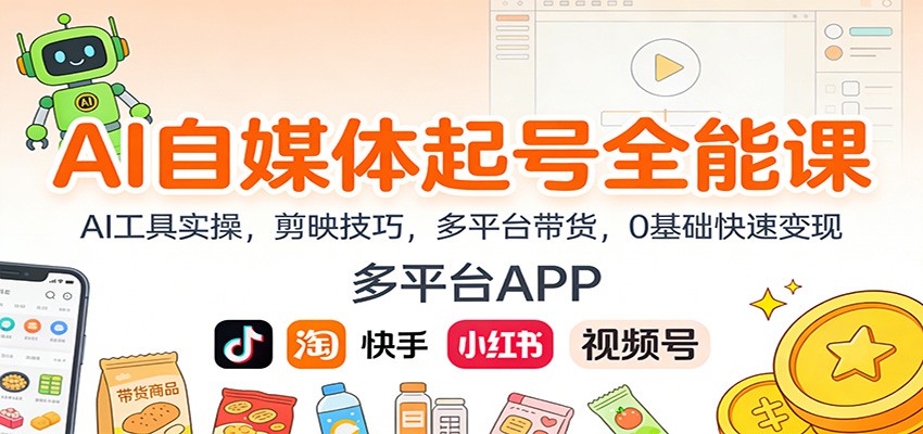 AI自媒体起号全能课：AI工具实操，剪映技巧，多平台带货，0基础快速变现502首码项目网-最新首码项目发布平台-零投资首码项目-工作流-首码项目赚钱-首码项目-首码项目-推广资源源码-学科资源-全网最全最新项目502首码项目网