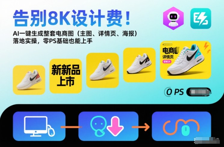 告别8K设计费！AI一键生成整套电商图(主图、详情页、海报)落地实操，零PS基础也能上手502首码项目网-最新首码项目发布平台-零投资首码项目-工作流-首码项目赚钱-首码项目-首码项目-推广资源源码-学科资源-全网最全最新项目502首码项目网