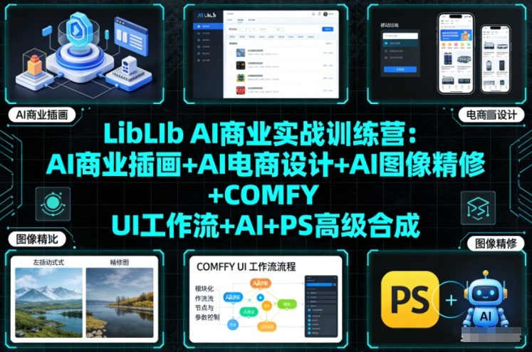 LibLIb AI商业实战训练营:AI商业插画+AI电商设计+AI图像精修+COMFY UI工作流+AI+PS高级合成502首码项目网-最新首码项目发布平台-零投资首码项目-工作流-首码项目赚钱-首码项目-首码项目-推广资源源码-学科资源-全网最全最新项目502首码项目网