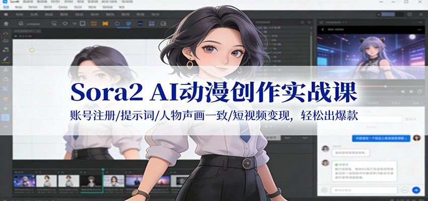 Sora2 AI动漫创作实战课:账号注册/提示词/人物声画一致/短视频变现,轻松出爆款502首码项目网-最新首码项目发布平台-零投资首码项目-工作流-首码项目赚钱-首码项目-首码项目-推广资源源码-学科资源-全网最全最新项目502首码项目网