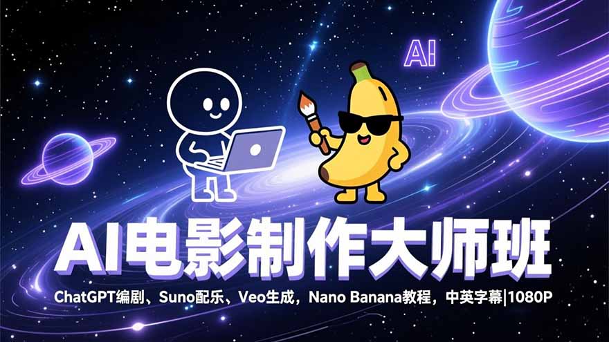 AI电影制作大师班:ChatGPT编剧、Suno配乐、Veo生成,Nano Banana教程,中英字幕|1080P502首码项目网-最新首码项目发布平台-零投资首码项目-工作流-首码项目赚钱-首码项目-首码项目-推广资源源码-学科资源-全网最全最新项目502首码项目网