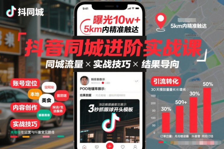 抖音同城进阶实战课,助你同城流量拿到结果502首码项目网-最新首码项目发布平台-零投资首码项目-工作流-首码项目赚钱-首码项目-首码项目-推广资源源码-学科资源-全网最全最新项目502首码项目网