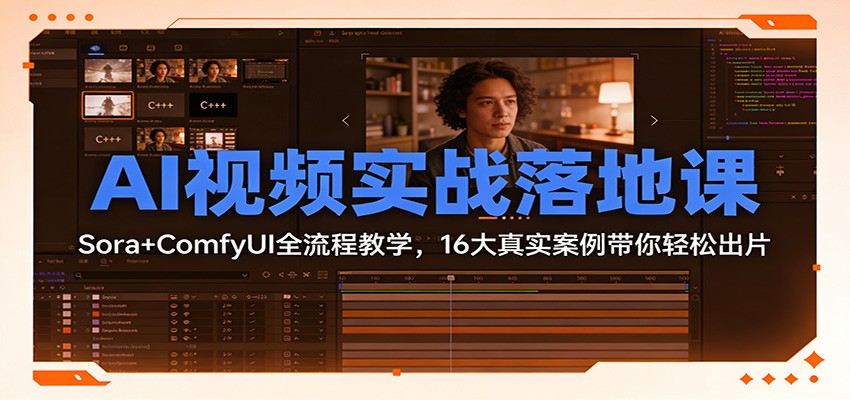 AI视频实战落地课：Sora+ComfyUI全流程教学，16大真实案例带你轻松出片502首码项目网-最新首码项目发布平台-零投资首码项目-工作流-首码项目赚钱-首码项目-首码项目-推广资源源码-学科资源-全网最全最新项目502首码项目网