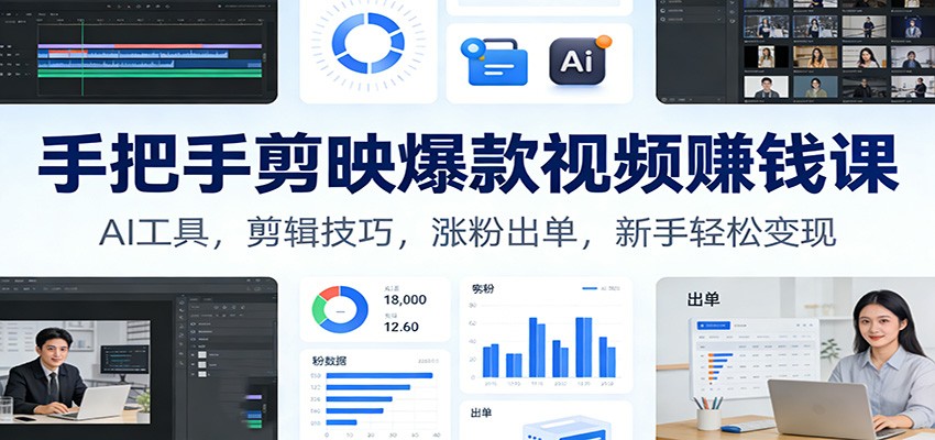 手把手剪映爆款视频赚钱课:AI工具,剪辑技巧,涨粉出单,新手轻松变现502首码项目网-最新首码项目发布平台-零投资首码项目-工作流-首码项目赚钱-首码项目-首码项目-推广资源源码-学科资源-全网最全最新项目502首码项目网