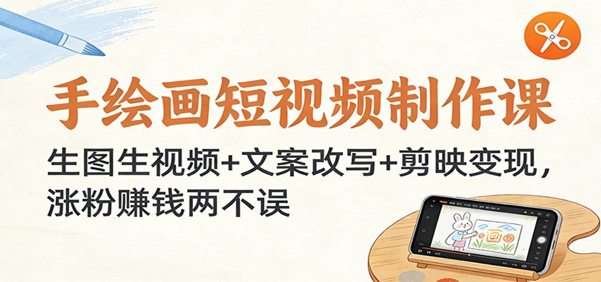手绘画短视频制作课:生图生视频+文案改写+剪映变现,涨粉赚钱两不误502首码项目网-最新首码项目发布平台-零投资首码项目-工作流-首码项目赚钱-首码项目-首码项目-推广资源源码-学科资源-全网最全最新项目502首码项目网