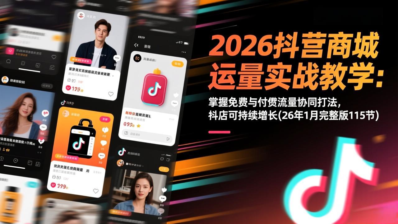 2026抖音商城运营实战教学：掌握免费与付费流量协同打法，抖店可持续增长(26年1月完整版115节502首码项目网-最新首码项目发布平台-零投资首码项目-工作流-首码项目赚钱-首码项目-首码项目-推广资源源码-学科资源-全网最全最新项目502首码项目网