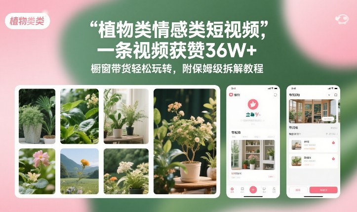植物类情感类短视频,一条视频获赞36W+,橱窗带货轻松玩转,附保姆级拆解教程502首码项目网-最新首码项目发布平台-零投资首码项目-工作流-首码项目赚钱-首码项目-首码项目-推广资源源码-学科资源-全网最全最新项目502首码项目网