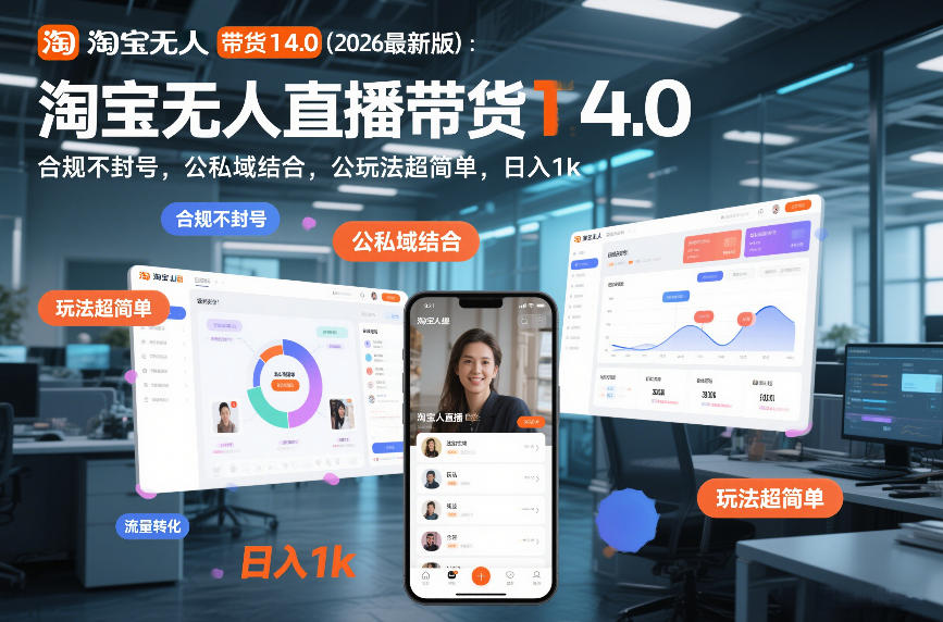 淘宝无人直播带货14.0(2026最新版)：合规不封号，公私域结合，玩法超简单，日入1k+【揭秘】502首码项目网-最新首码项目发布平台-零投资首码项目-工作流-首码项目赚钱-首码项目-首码项目-推广资源源码-学科资源-全网最全最新项目502首码项目网