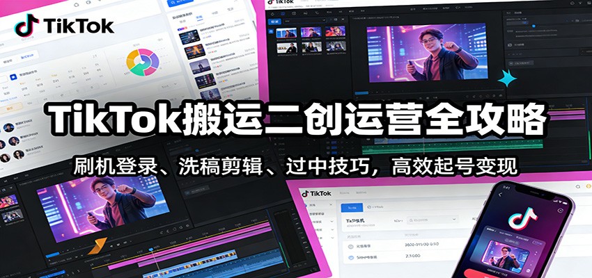 TikTok搬运二创运营全攻略:刷机登录、洗稿剪辑 、过中技巧,高效起号变现502首码项目网-最新首码项目发布平台-零投资首码项目-工作流-首码项目赚钱-首码项目-首码项目-推广资源源码-学科资源-全网最全最新项目502首码项目网