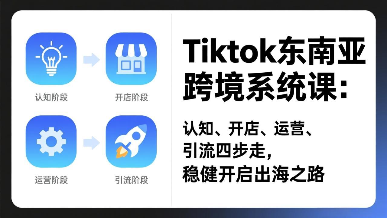 TikTok东南亚跨境系统课:认知、开店、运营、引流四步走,稳健开启出海之路502首码项目网-最新首码项目发布平台-零投资首码项目-工作流-首码项目赚钱-首码项目-首码项目-推广资源源码-学科资源-全网最全最新项目502首码项目网